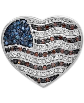 Macy's - Diamond Flag Heart Pin (1/4 ct. t.w.) in Sterling Silver