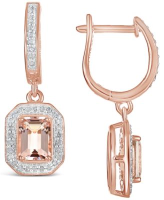 Macy's - Morganite (1-3/4 ct. t.w.) and Diamond (1/3 ct. t.w.) Drop Earrings in 14K Rose Gold-Plated Sterling Silver