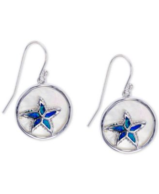 Macy's - Lab-Grown Blue Opal & Mother-of-Pearl Inlay Starfish Drop Earrings in Sterling Silver