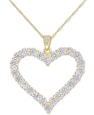 Macy's - Lab-Grown Moissanite Heart 18" Pendant Necklace (2-2/5 ct. t.w.) in 18k Gold-Plated Sterling Silver