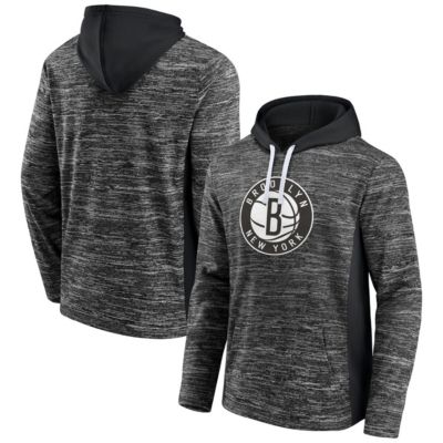 Fanatics - Men's Heathered Charcoal/Black Brooklyn Nets Instant Replay Colorblocked Pullover Hoodie