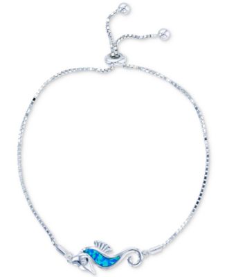 Macy's - Lab-Created Blue Opal Seahorse Bolo Bracelet in Sterling Silver