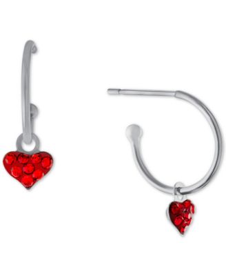 Giani Bernini - Red Crystal Heart Dangle Hoop Earrings in Sterling Silver