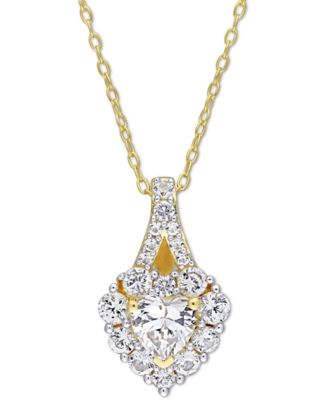 Macy's - Lab-Grown White Sapphire Heart Halo 18" Pendant Necklace (2-7/8 ct. t.w.) in Yellow-Plated Sterling Silver