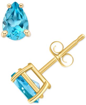 Macy's - Blue Topaz Pear Stud Earrings (1 ct. t.w.) in 14k Gold