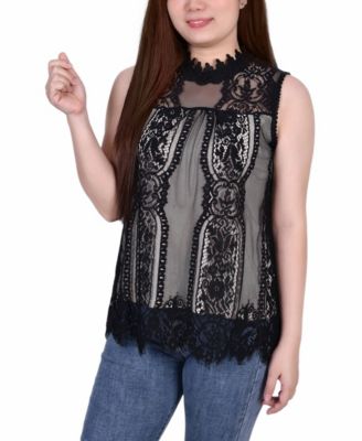 NY Collection - Mock-Neck Lace Top
