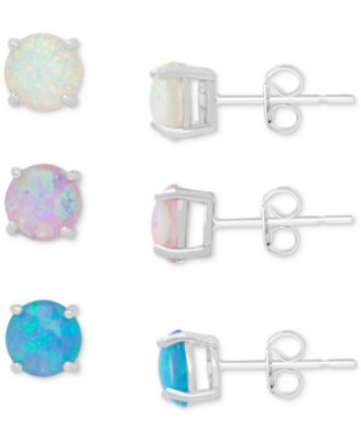 Macy's - 3-Pc. Set White, Pink, & Blue Lab-grown Opal Stud Earrings (3-5/8 ct. t.w.) in Sterling Silver