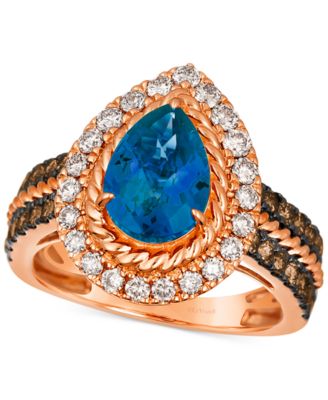 Le Vian - Deep Sea Blue Topaz (2 ct. t.w.) & Diamond (1 ct. t.w.) Teardrop Halo Ring in 14k Rose Gold