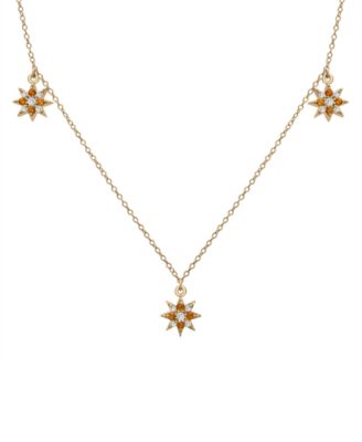 Macy's - Citrine (1/4 ct. t.w.) & Lab-grown White Sapphire (1/5 ct. t.w.) Star Dangle Collar Necklace in 14k Gold-Plated Sterling Silver, 16" + 2" extender