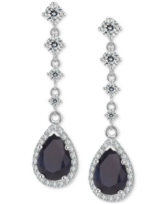 Macy's - Aquamarine (2 ct. t.w.) & White Topaz (3/4 ct. t.w.) Halo Drop Earrings in Gold-Plated Sterling Silver (Also in Tanzanite & Sapphire)
