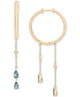Macy's - London Blue Topaz (1 ct. t.w.) & White Topaz (1/8 ct. t.w.) Dangle Hoop Earrings in 14k Gold-Plated Sterling Silver