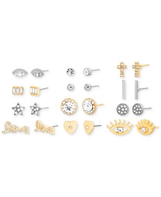 kensie - Two-Tone 12-Pc. Set Crystal & Imitation Pearl Mixed Stud Earrings