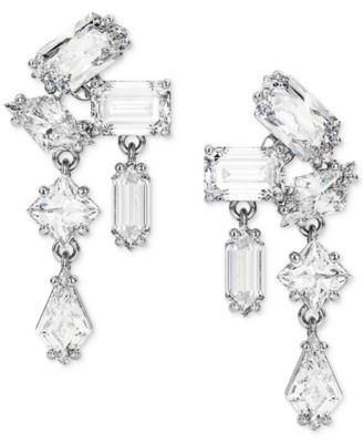 Swarovski - Silver-Tone Mesmera Crystal Cluster Drop Earrings