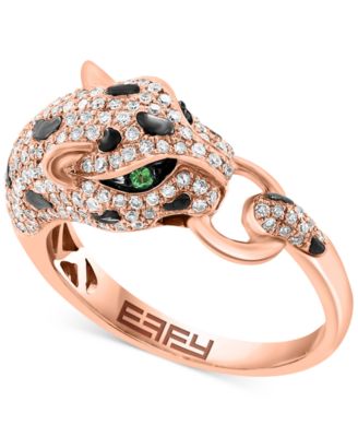 EFFY Collection - Diamond (5/8  ct. t.w.) & Tsavorite (1/20 ct. t.w.) Panther Ring in 14k Rose Gold & Black Rhodium