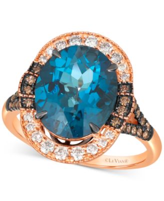 Le Vian - Deep Sea Blue Topaz (5 ct. t.w.) & Diamond (1/2 ct. t.w.) Halo Ring in 14k Rose Gold