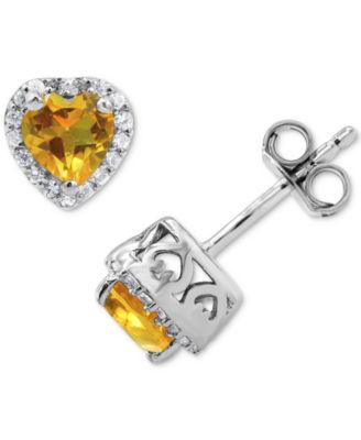 Macy's - Citrine (7/8 ct. t.w.) & White Zircon (1/4 ct. t.w.) Halo Stud Earrings in Sterling Silver