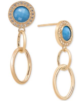 Macy's - Onyx & White Topaz (1/2 ct. t.w.) Halo Link Drop Earrings in 14k Gold-Plated Sterling Silver (Also in Turquoise)