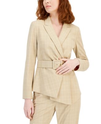 Tahari ASL - Women's Uneven-Hem Printed Belted Blazer