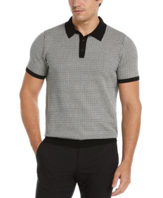 Perry Ellis - Men's Tech Jacquard Geo Pattern Short Sleeve Polo Sweater