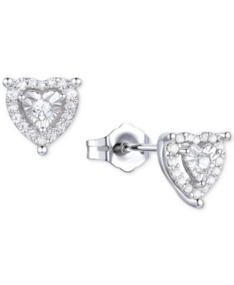 Macy's - Diamond Heart Halo Stud Earrings (1/4 ct. t.w.) in Sterling Silver