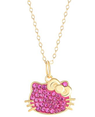 Macy's - Hello Kitty Fuchsia Crystal & Enamel Cluster Silhouette 18" Pendant Necklace in 18k Gold-Plated Sterling Silver