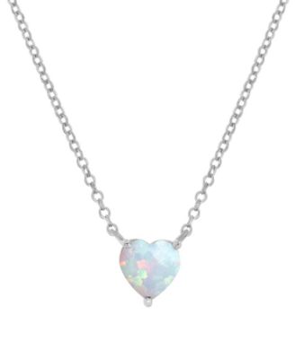 Macy's - Lab-Grown Opal Solitaire Heart 18" Pendant Necklace (5/8 ct. t.w.)