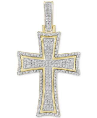 Macy's - Men's Diamond Pav&eacute; Flared Cross Pendant (1/2 ct. t.w.) in 10k Gold