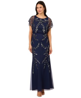 Adrianna Papell - Women's Beaded Flutter-Sleeve Blouson Gown