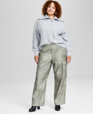 And Now This - Trendy Plus Size Faux-Leather Cargo Pants, Created for Macy's