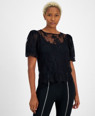 Bar III - Women's Round-Neck Lace Blouse