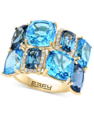 EFFY Collection - Blue Topaz (11-3/4 ct. t.w.) & Diamond (1/6 ct. t.w.) Cluster Statement Ring in 14k Gold