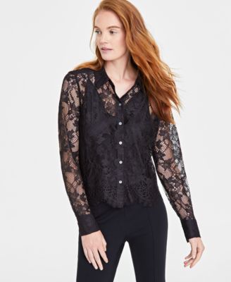 On 34th - Women's Lace Button-Front Long-Sleeve Shirt