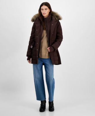 Michael Kors - Women's Belted Bibbed Hooded Puffer Coat