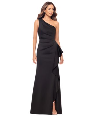 XSCAPE - Petite Gathered-Waist One-Shoulder Evening Gown