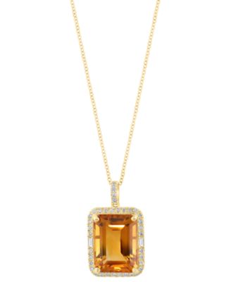 EFFY Collection - Citrine (11-1/3 ct. t.w.) & Diamond (1/3 ct. t.w.) Emerald-Cut Halo 18" Pendant Necklace in 14k Gold (Also in Additional Gemstones)