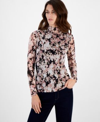 Anne Klein - Women's Printed Mesh Turtleneck Top