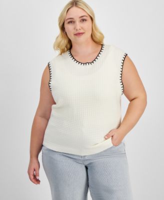 And Now This - Trendy Plus Size Whip-Stitch Sweater Vest