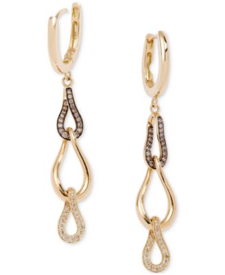 Le Vian - Chocolate Diamond & Nude Diamond (1/3 ct. t.w.) Triple Link Charm Hoop Earrings in 14k Yellow Gold