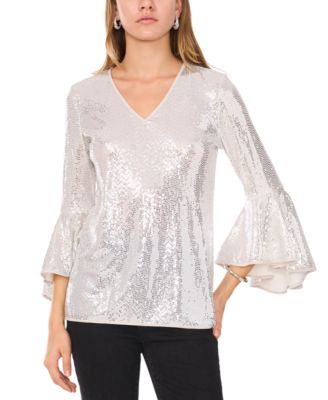 Vince Camuto - Women's Sequined V-Neck Bell-Sleeve Top