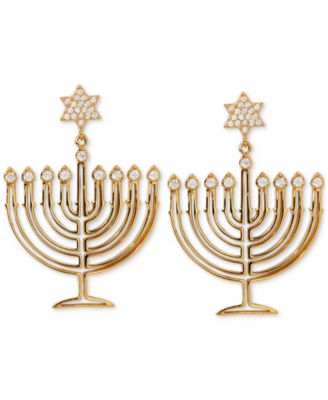 AJOA - Gold-Tone Cubic Zirconia Polished Menorah Chandelier Drop Earrings