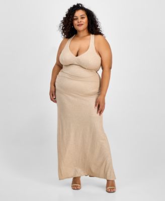 B Darlin - Trendy Plus Size V-Neck Sleeveless Glitter Gown