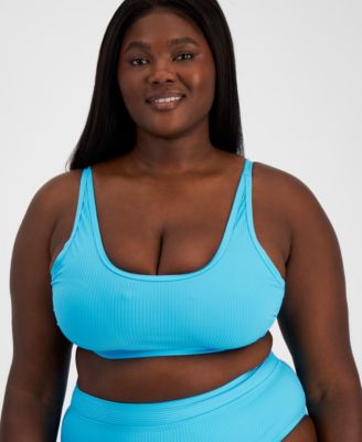 California Waves - Trendy Plus Size Ribbed Bralette Bikini Top