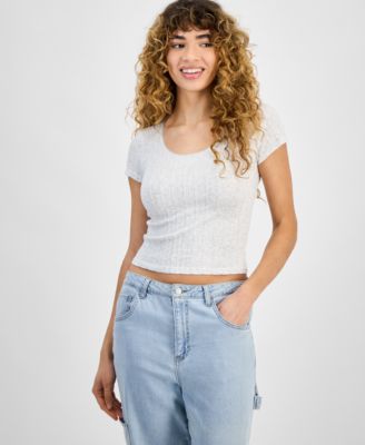 Planet Heart - Juniors' Ribbed Cable-Knit Seamless Tee