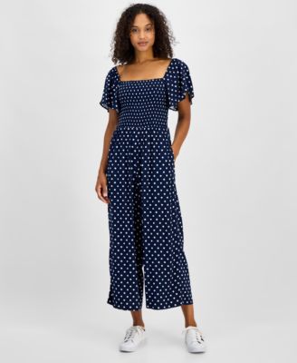 Tommy Hilfiger - Women's Flutter-Sleeve Polka Dot Jumpsuit