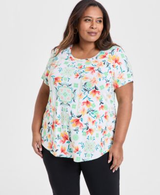 JM Collection - Plus Size Magnolia Scoop-Neck Short-Sleeve Top
