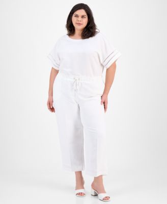 Anne Klein - Plus Size Drawstring High-Rise Pants