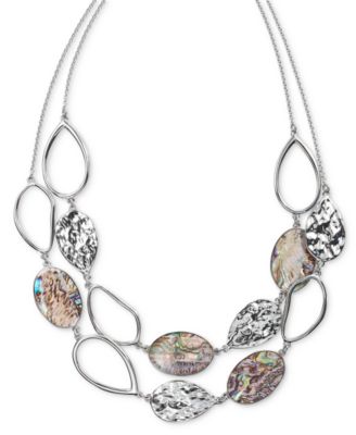 Style & Co - Silver-Tone Hammered Oval & Stone Layered Statement Necklace, 18" + 3" extender
