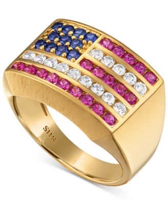 Macy's - Men's Multi Lab Grown Gemstone Flag Ring (1-3/4 ct. t.w.) in 14k Gold-Plated Sterling Silver