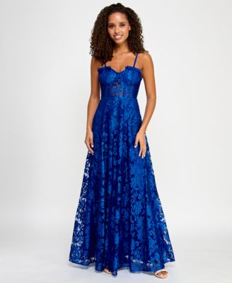 Violet Weekend - Juniors' Illusion-Corset Floral-Lace Gown