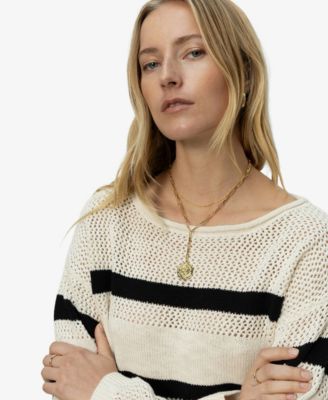 Sanctuary - Women's Sporty Stripe Cotton Open-Knit Sweater